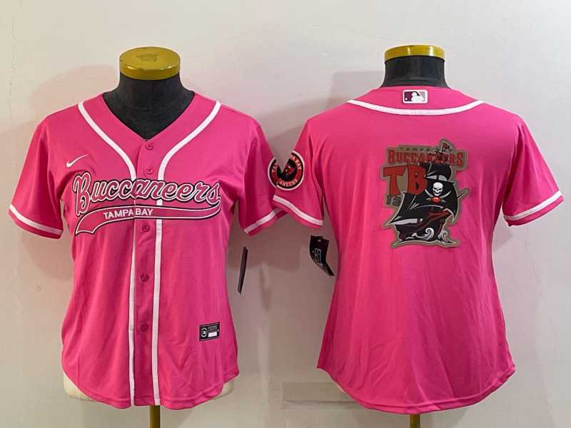 Women%27s Tampa Bay Buccaneers Pink Team Big Logo With Patch Cool Base Stitched Baseball Jersey